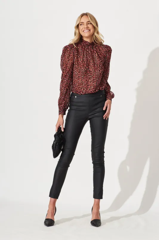Rosalia Top In Black With Red Print Chiffon sold by St Frock