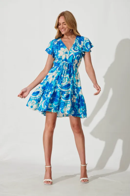 Jess Dress In Blue Flower Print sold by St Frock