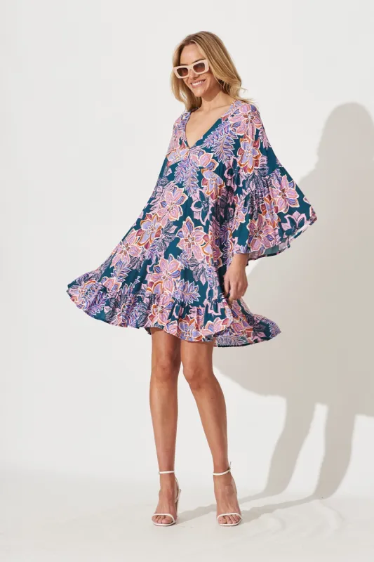 Skylar Dress In Green With Pink Multi Floral sold by St Frock