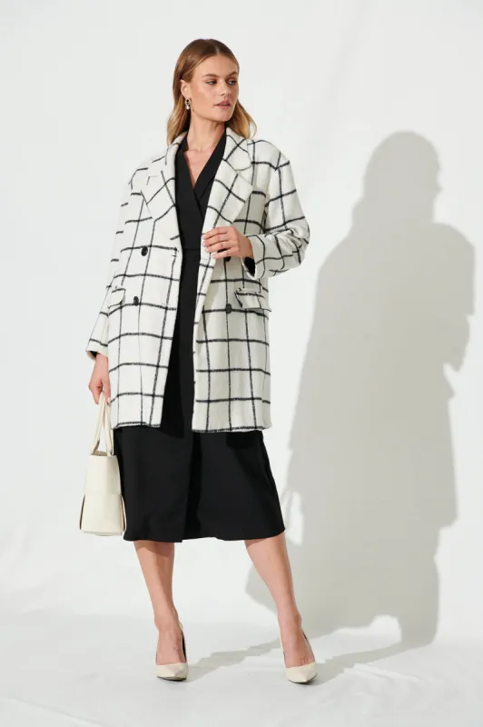Lennox Coat In White With Black Check sold by St Frock