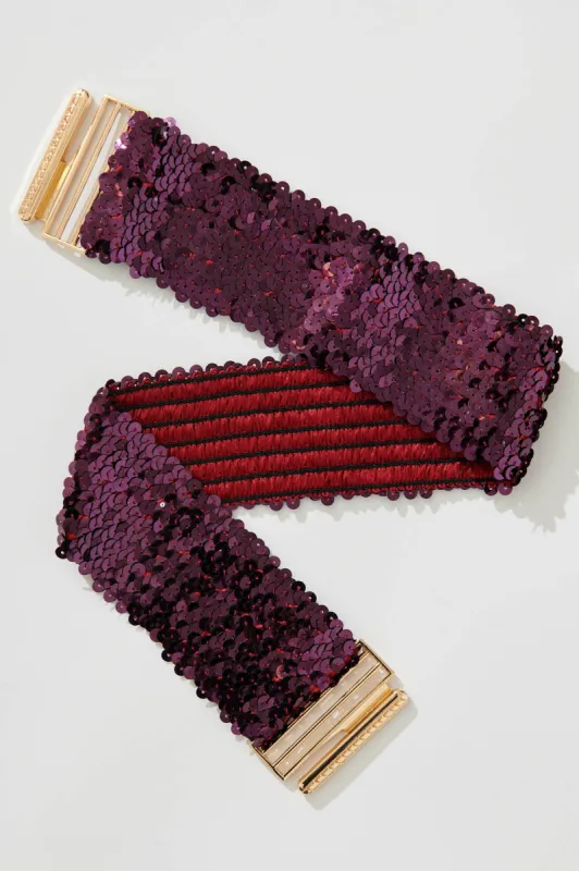 Jada Stretch Belt In Plum Sequin sold by St Frock