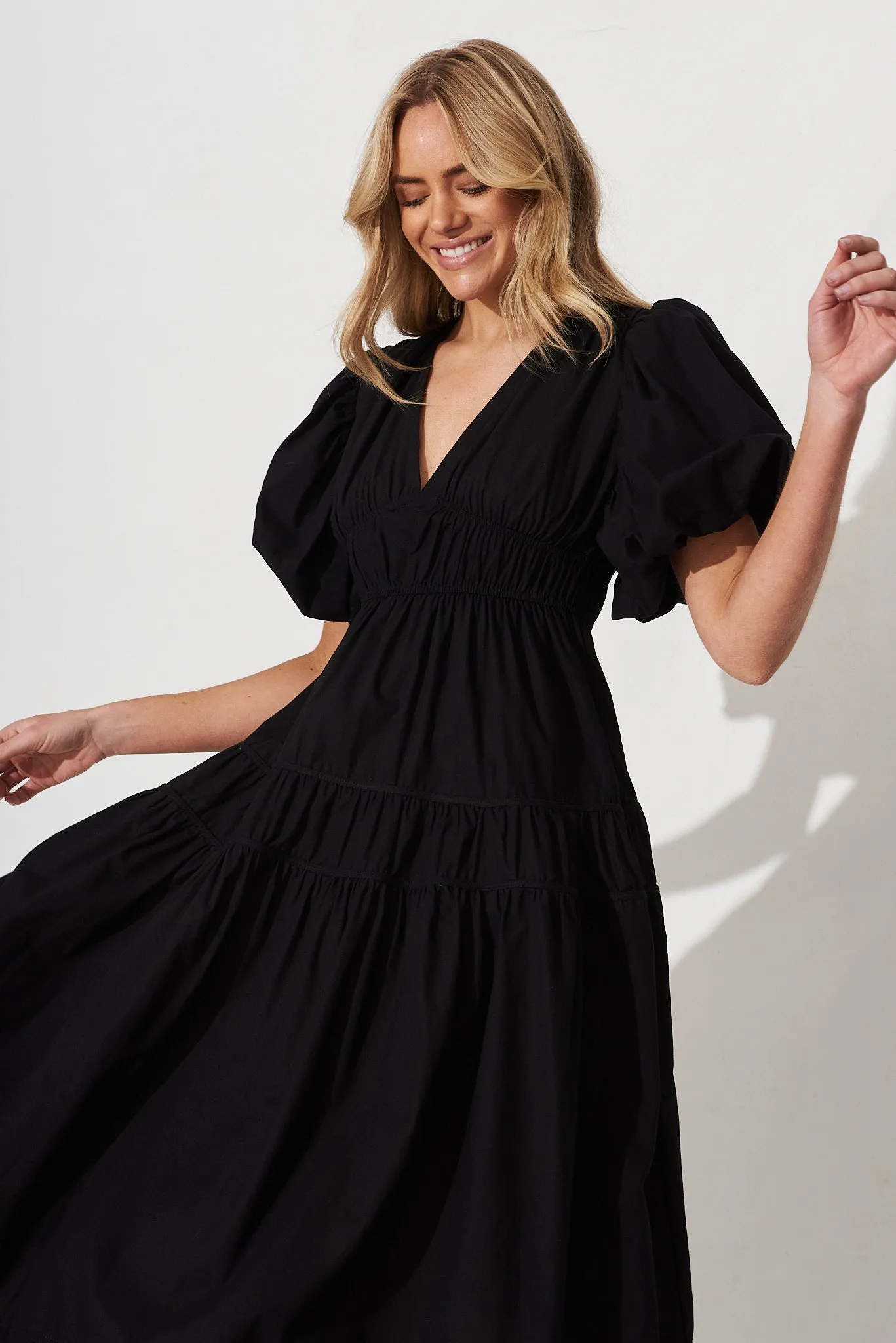 Amalie Midi Dress In Black Cotton sold by St Frock product image thumbnail 2