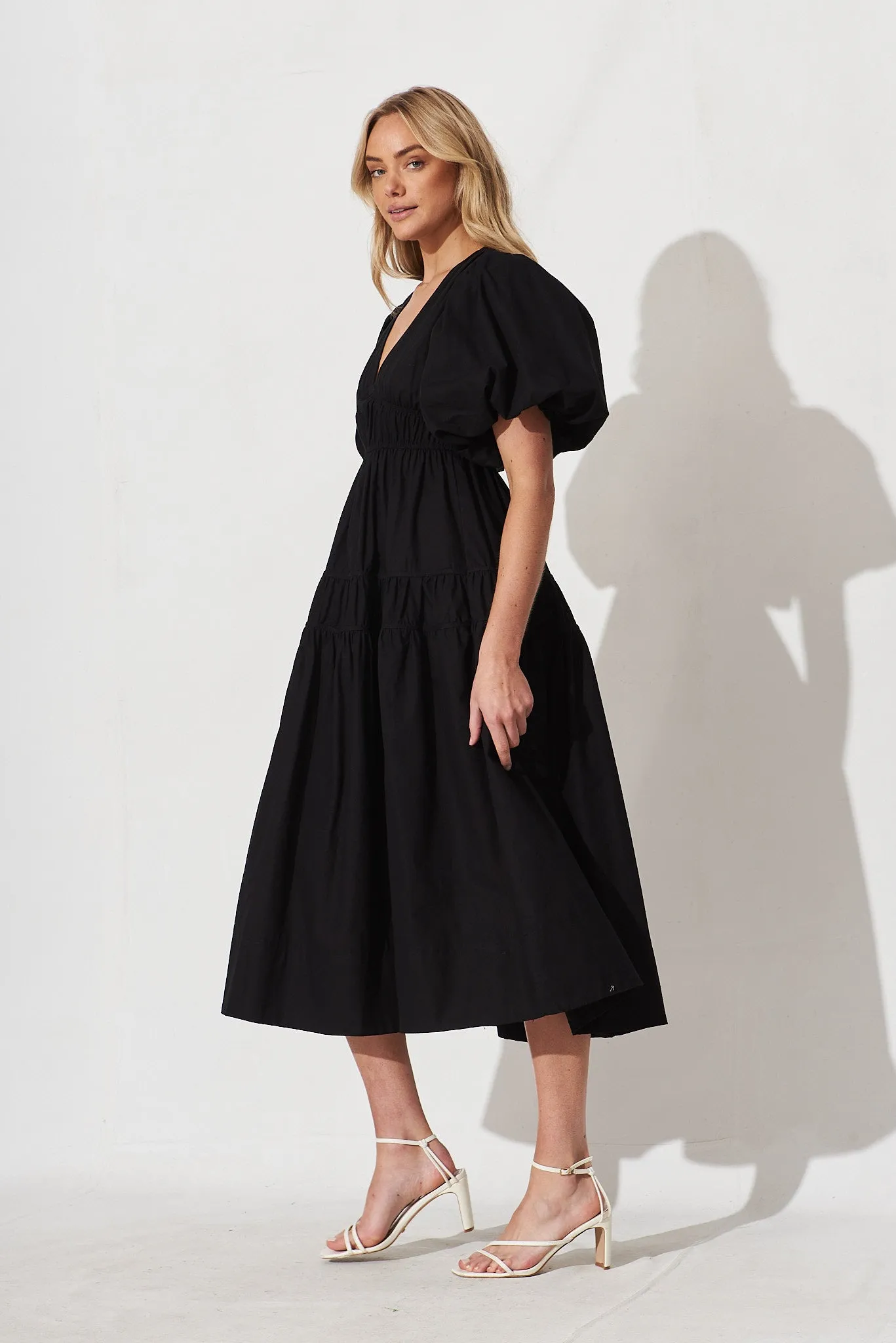 Amalie Midi Dress In Black Cotton sold by St Frock product image thumbnail 3