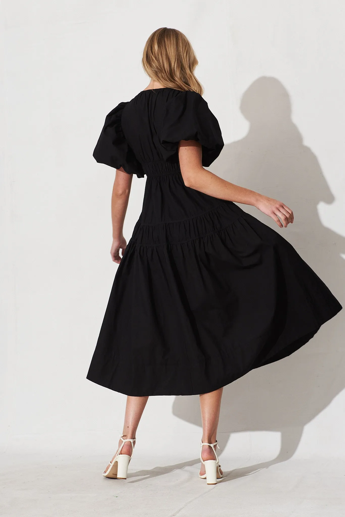 Amalie Midi Dress In Black Cotton sold by St Frock product image thumbnail 5