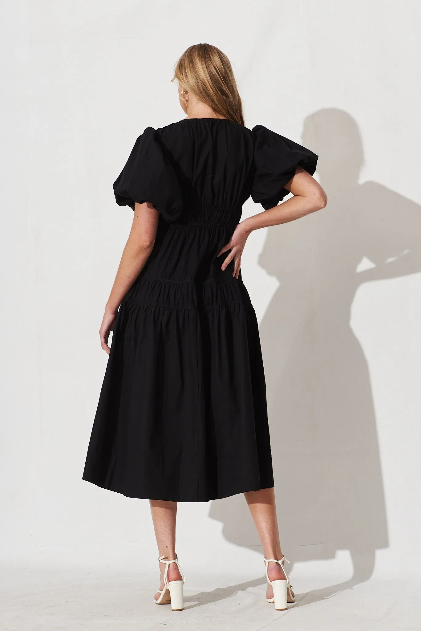 Amalie Midi Dress In Black Cotton sold by St Frock product image thumbnail 4