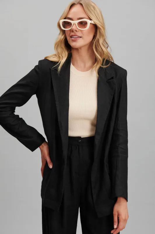Belmore Blazer In Black Pure Linen sold by St Frock