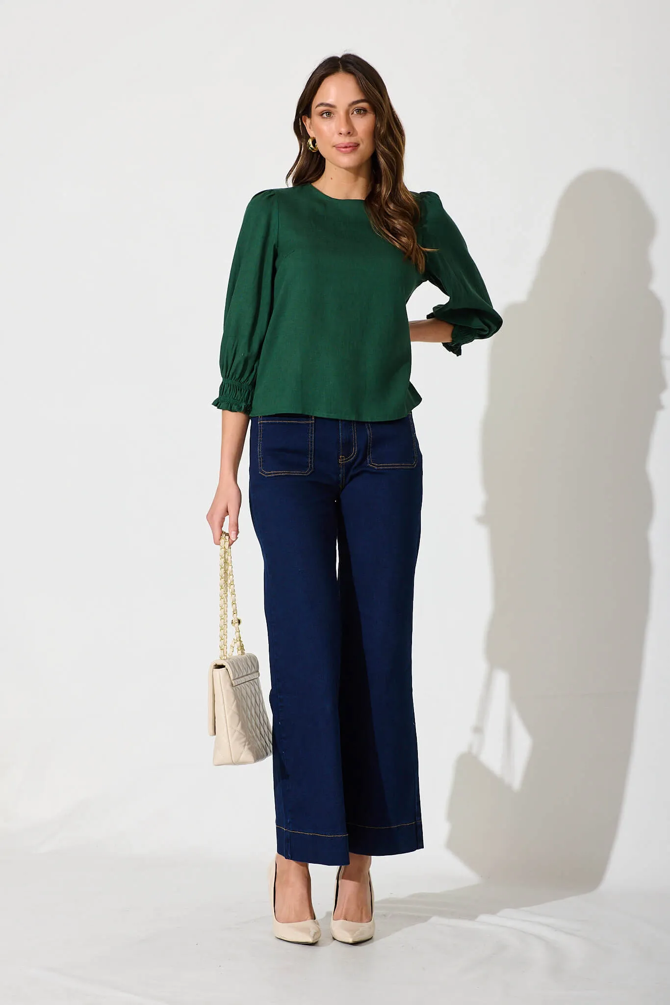 Lanie Top In Emerald Cotton Linen sold by St Frock product image thumbnail 4