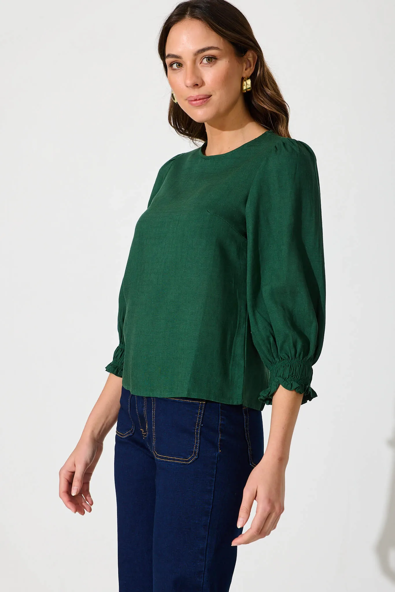 Lanie Top In Emerald Cotton Linen sold by St Frock product image thumbnail 2