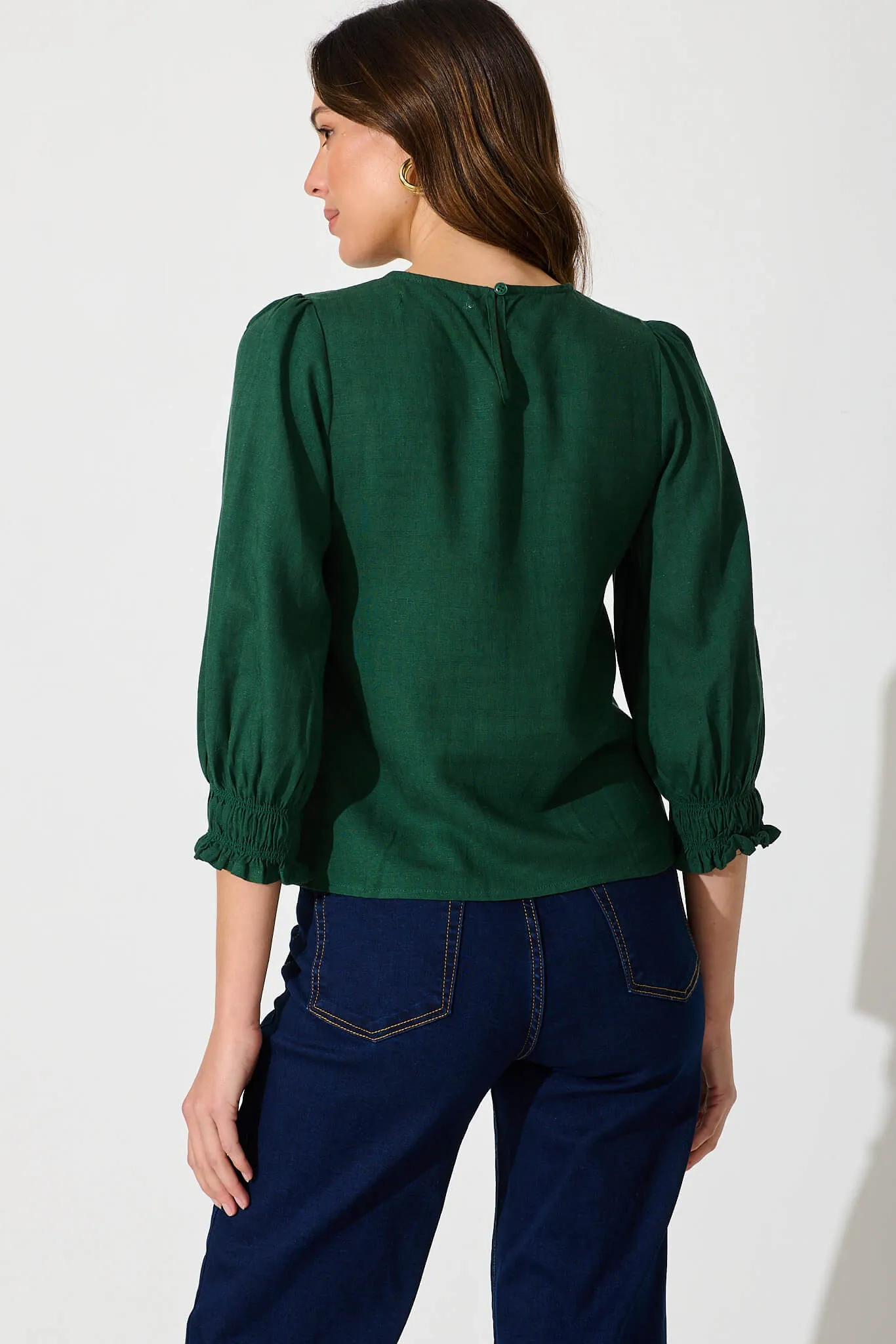 Lanie Top In Emerald Cotton Linen sold by St Frock product image thumbnail 3