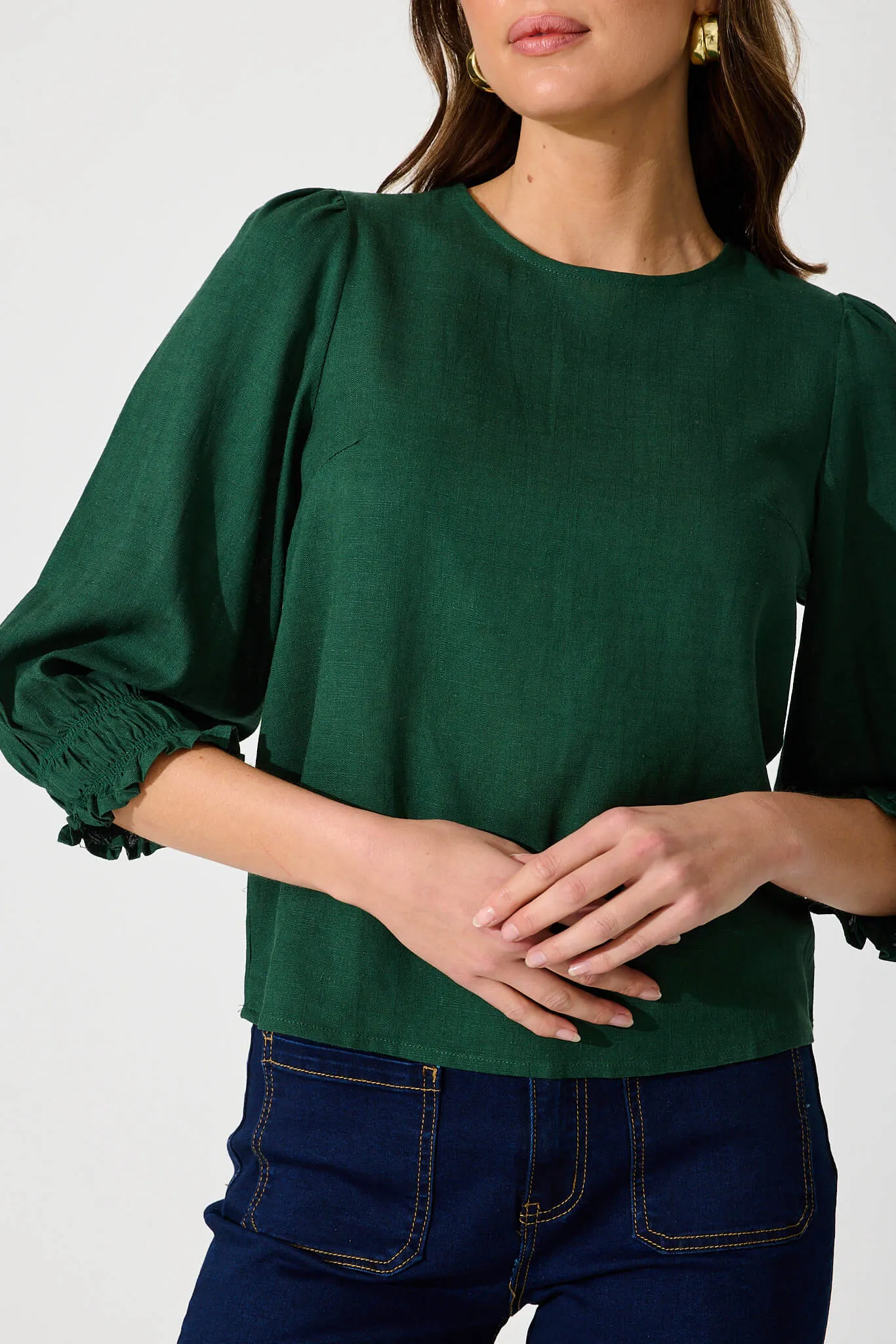 Lanie Top In Emerald Cotton Linen sold by St Frock product image thumbnail 5