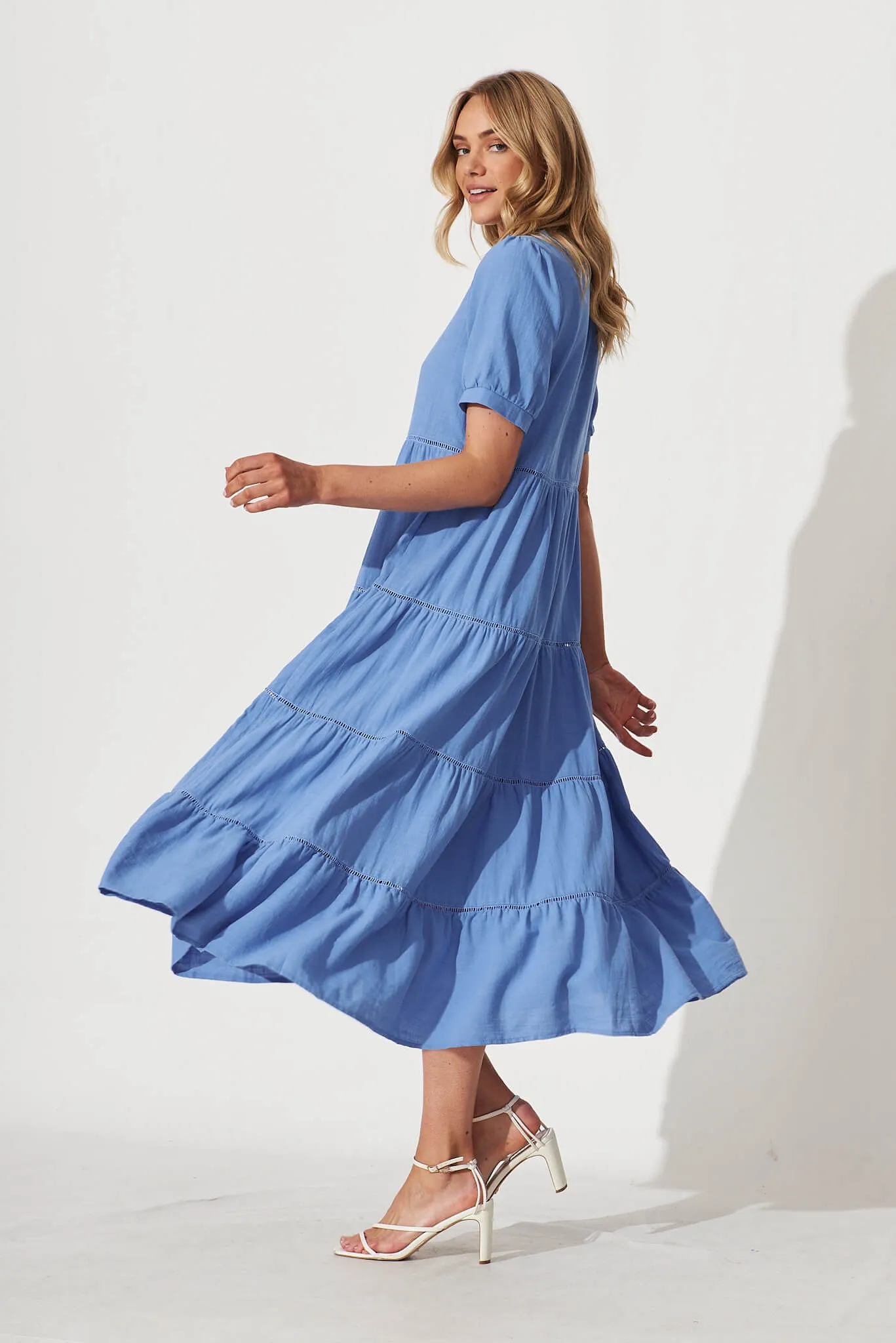 Shonda Midi Dress In Blue Linen Blend sold by St Frock product image thumbnail 3