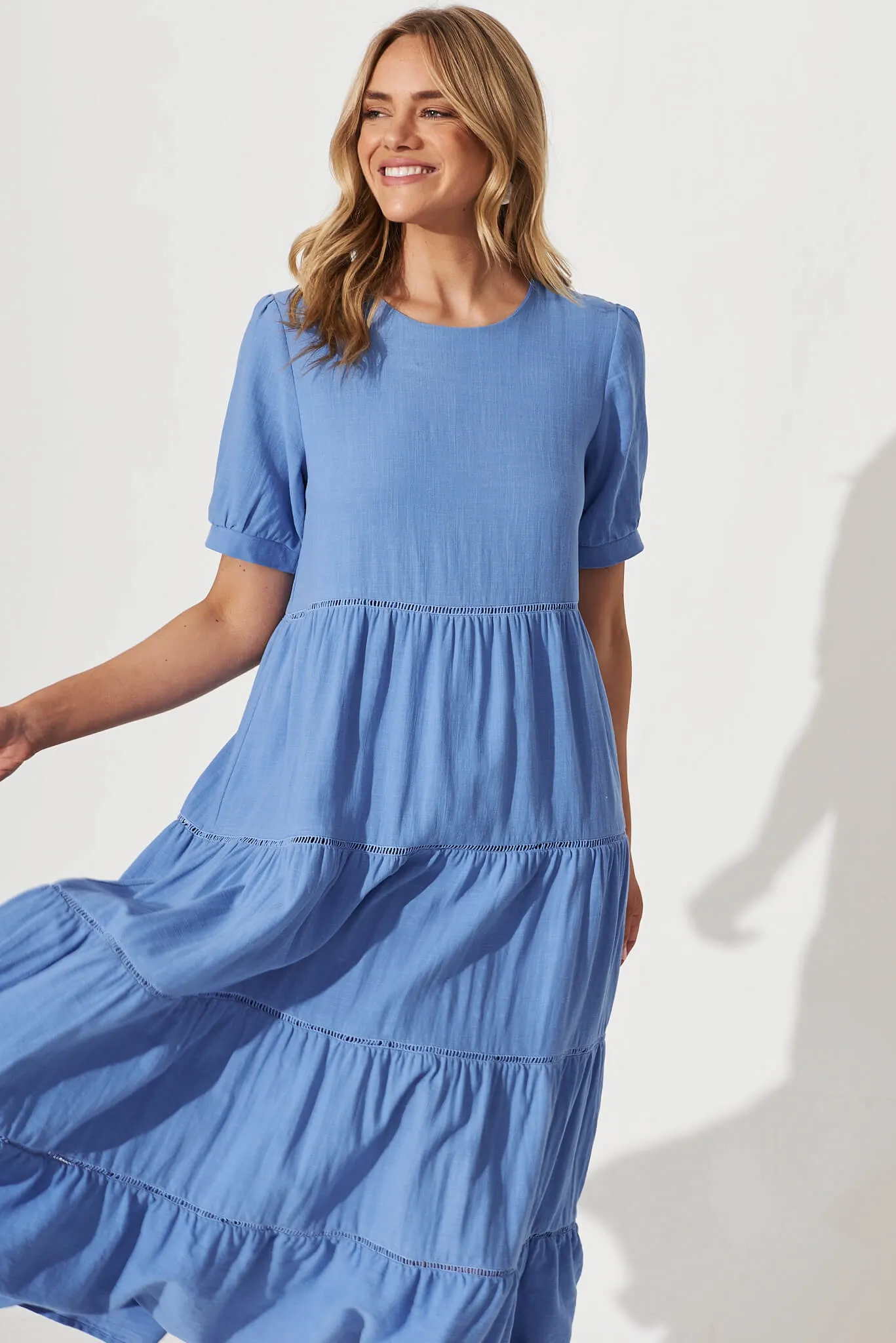 Shonda Midi Dress In Blue Linen Blend sold by St Frock product image thumbnail 2