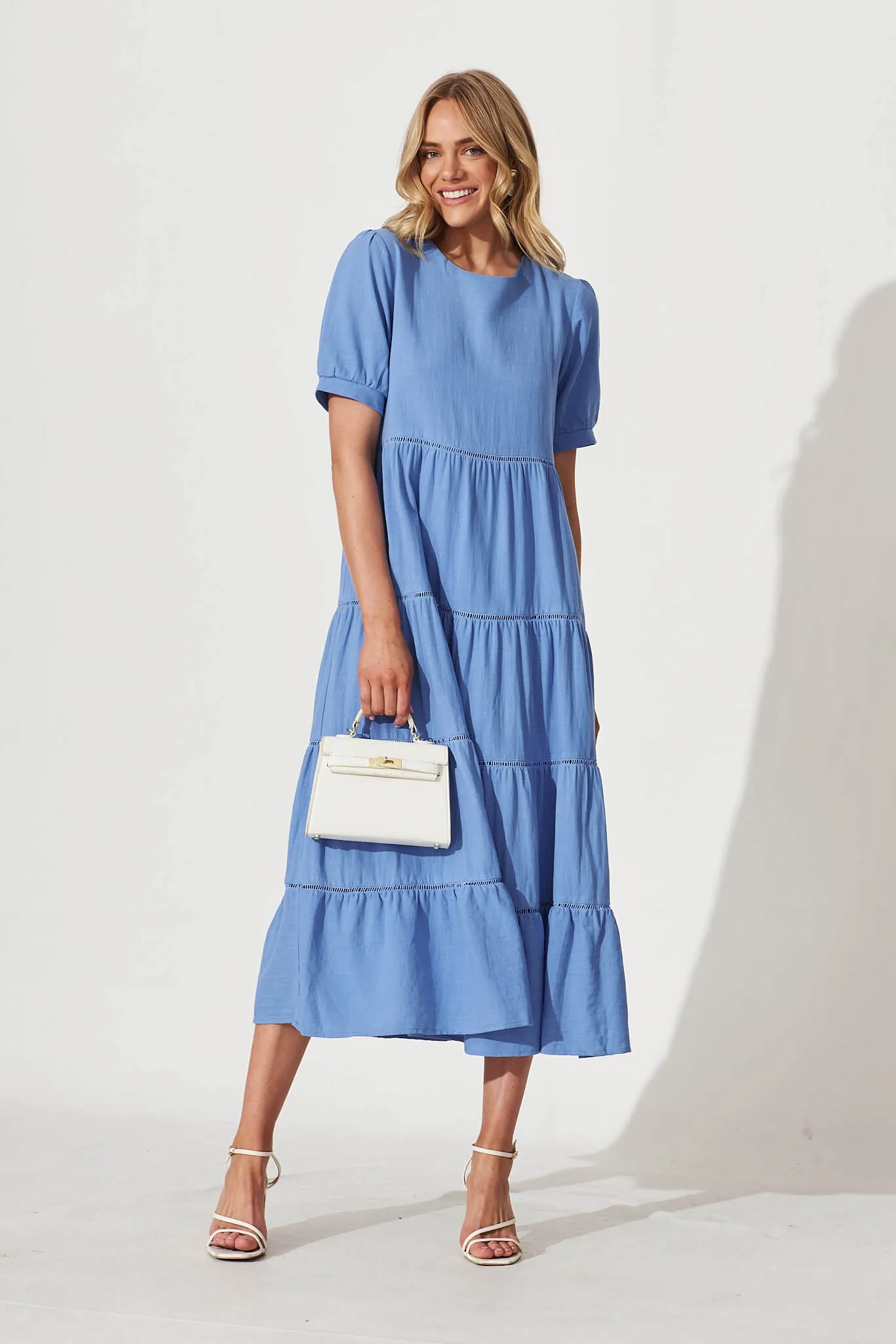 Shonda Midi Dress In Blue Linen Blend sold by St Frock product image thumbnail 5