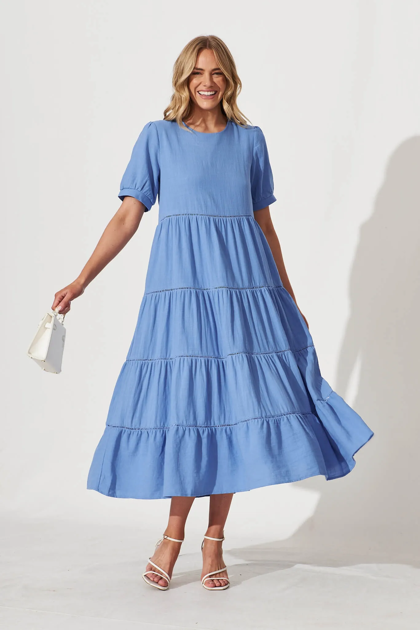 Shonda Midi Dress In Blue Linen Blend sold by St Frock