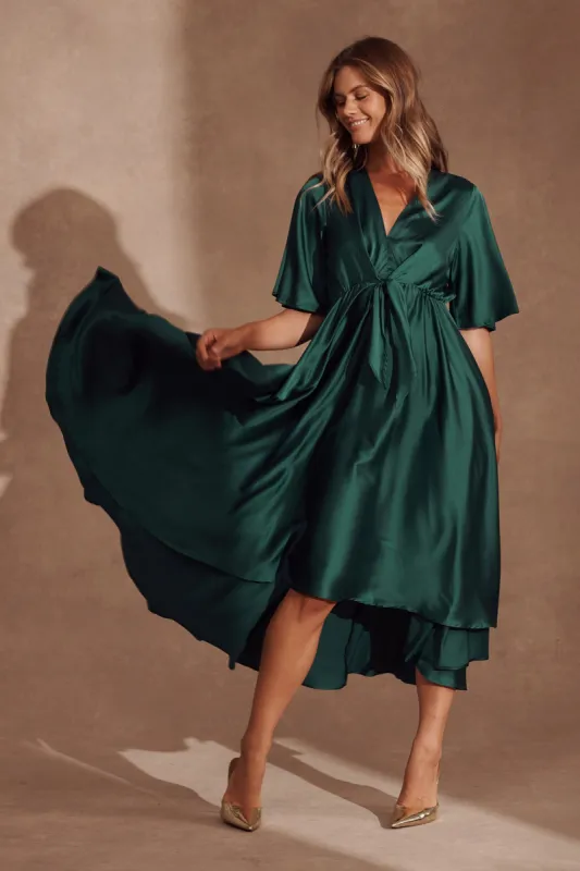 PRE ORDER Helsinki Maxi Dress In Emerald Green Satin sold by St Frock