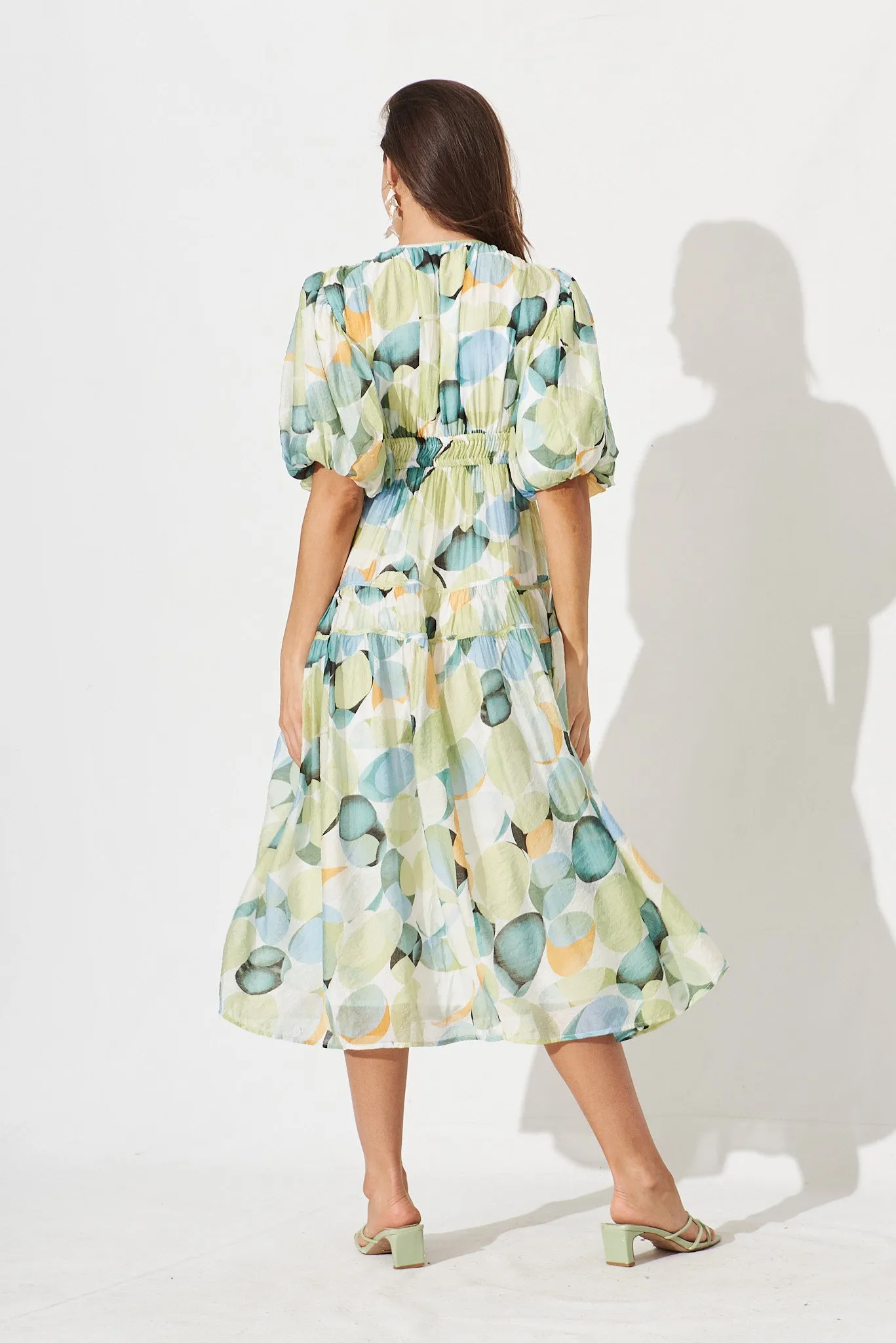 Amalie Midi Dress In Green And Blue Watercolour Print sold by St Frock product image thumbnail 4