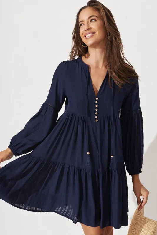 Tulip Smock Dress In Navy sold by St Frock