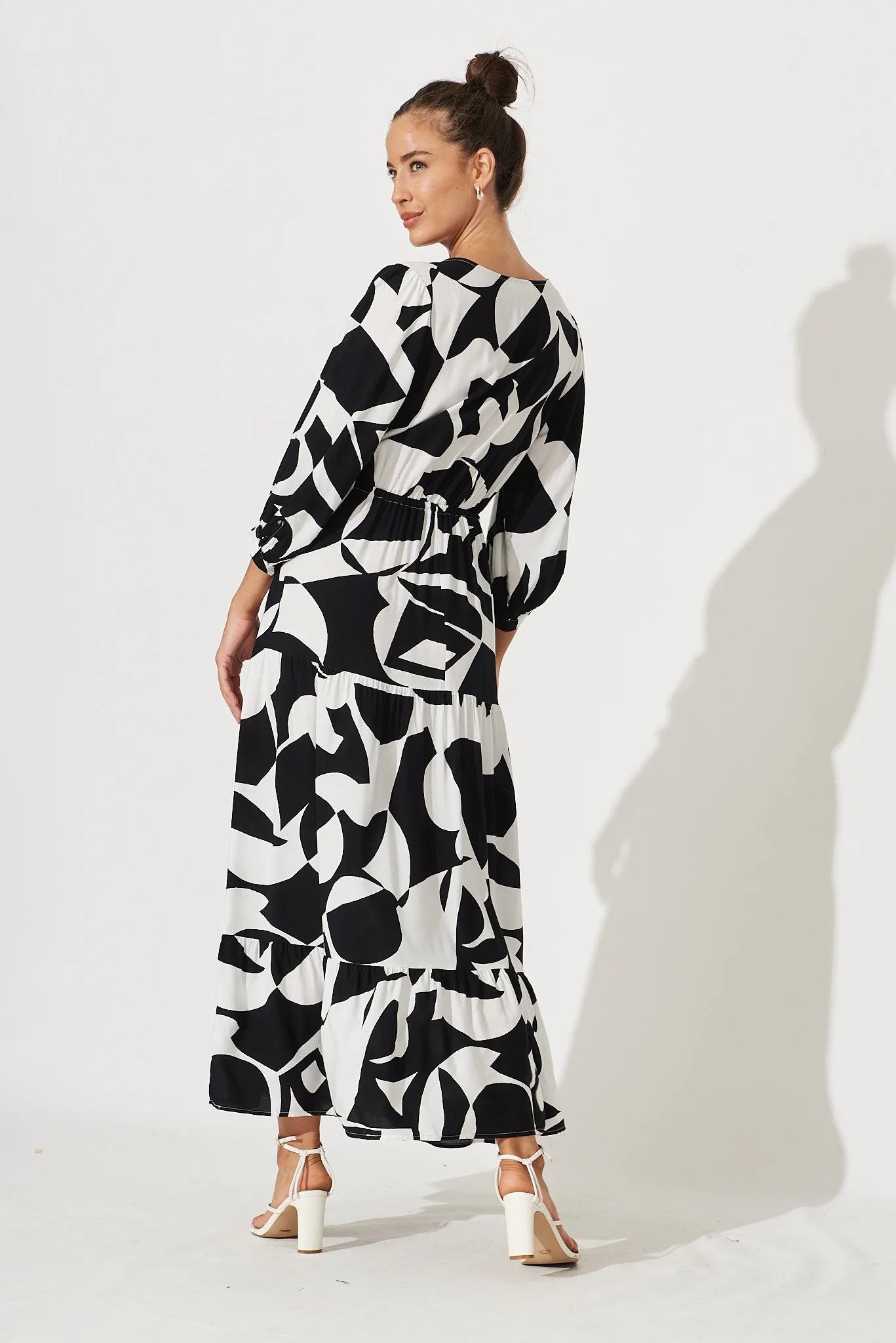 Lucinda Maxi Dress In White With Black Mono Print sold by St Frock product image thumbnail 4