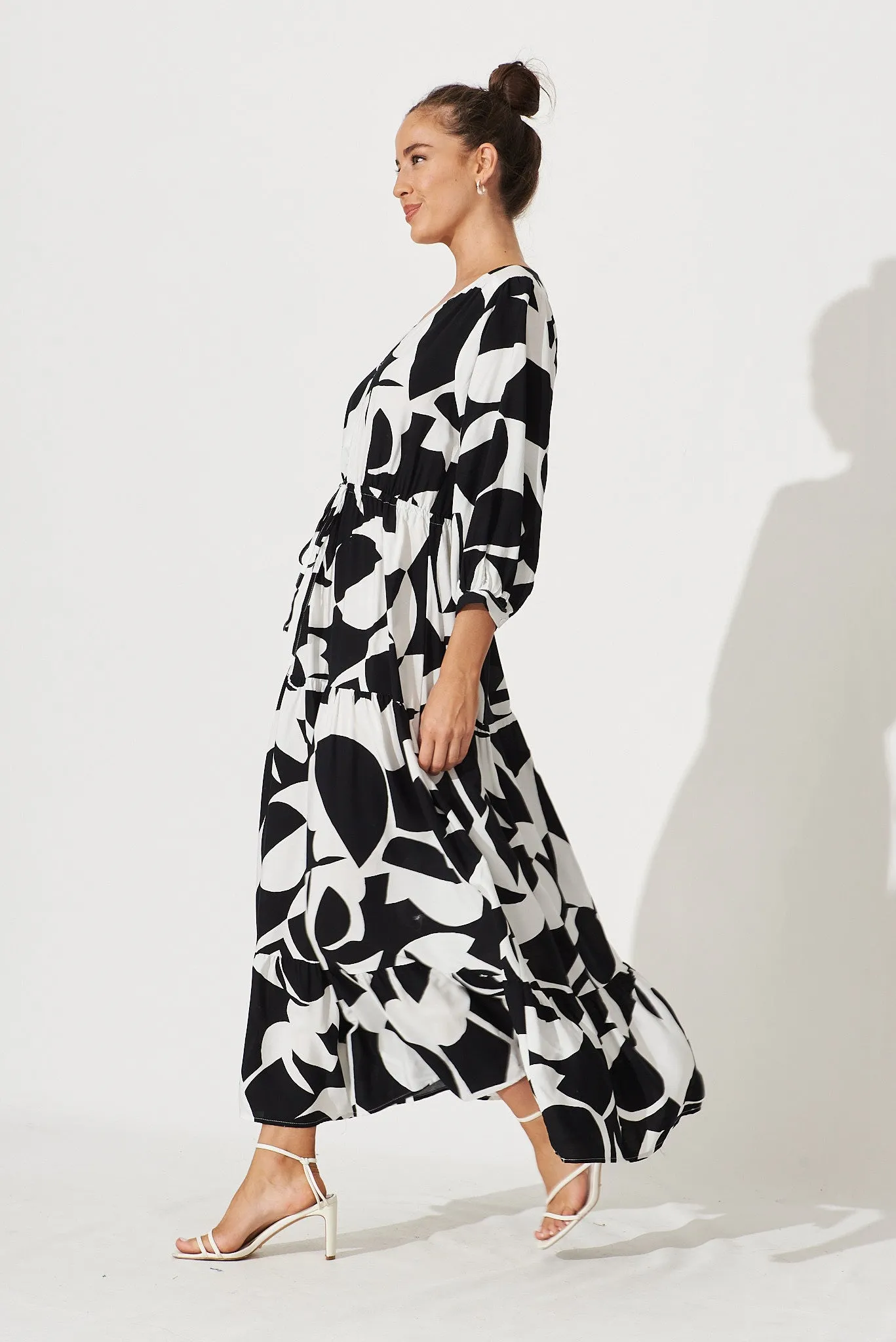 Lucinda Maxi Dress In White With Black Mono Print sold by St Frock product image thumbnail 3
