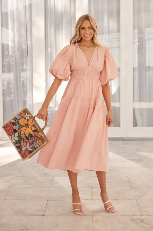 Amalie Midi Dress In Blush Pink Cotton sold by St Frock