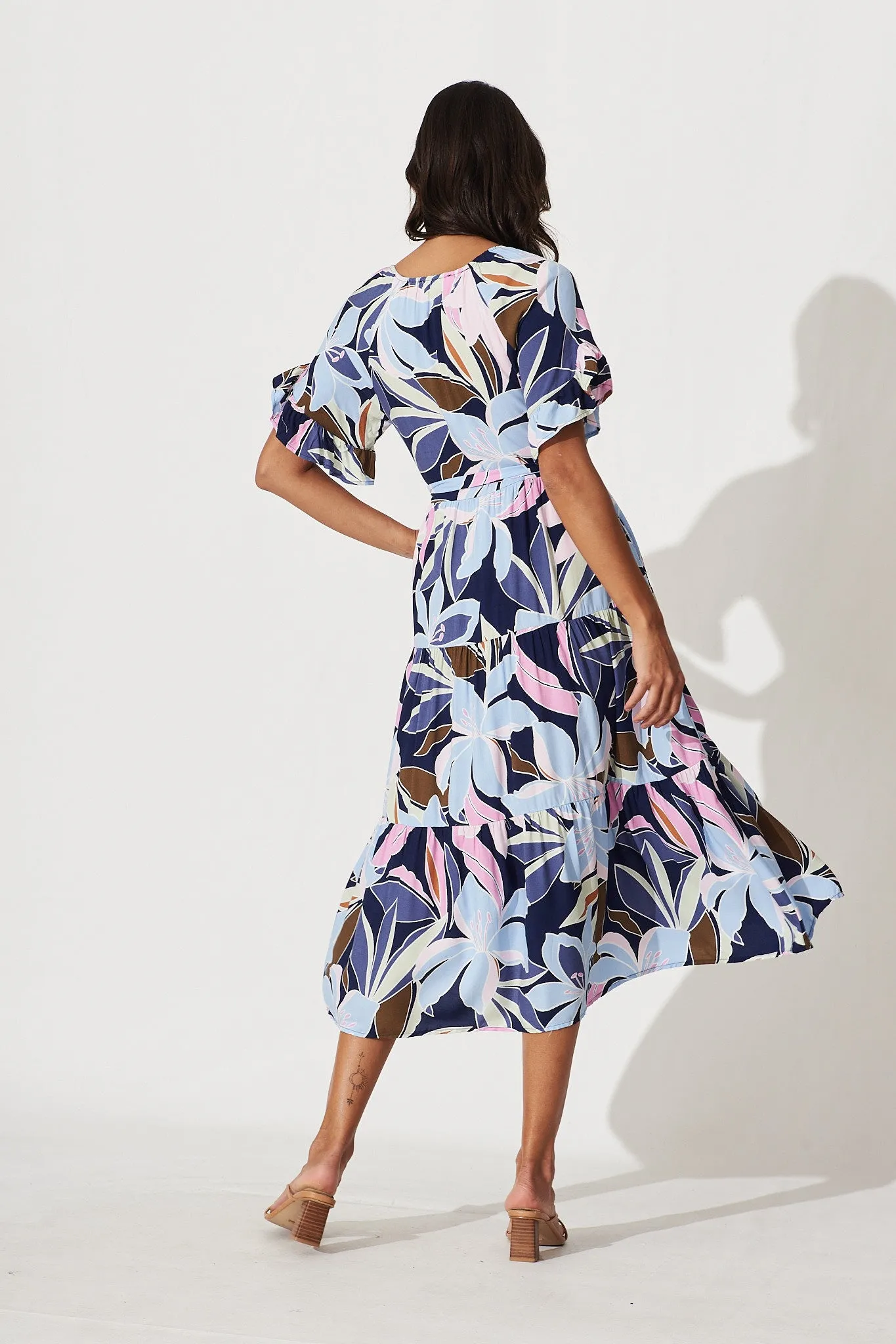 Missy Midi Dress In Blue With Purple Lily Floral Print sold by St Frock product image thumbnail 4