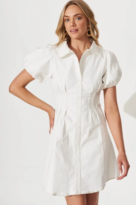 Soho Shirt Dress In White Cotton Blend sold by St Frock