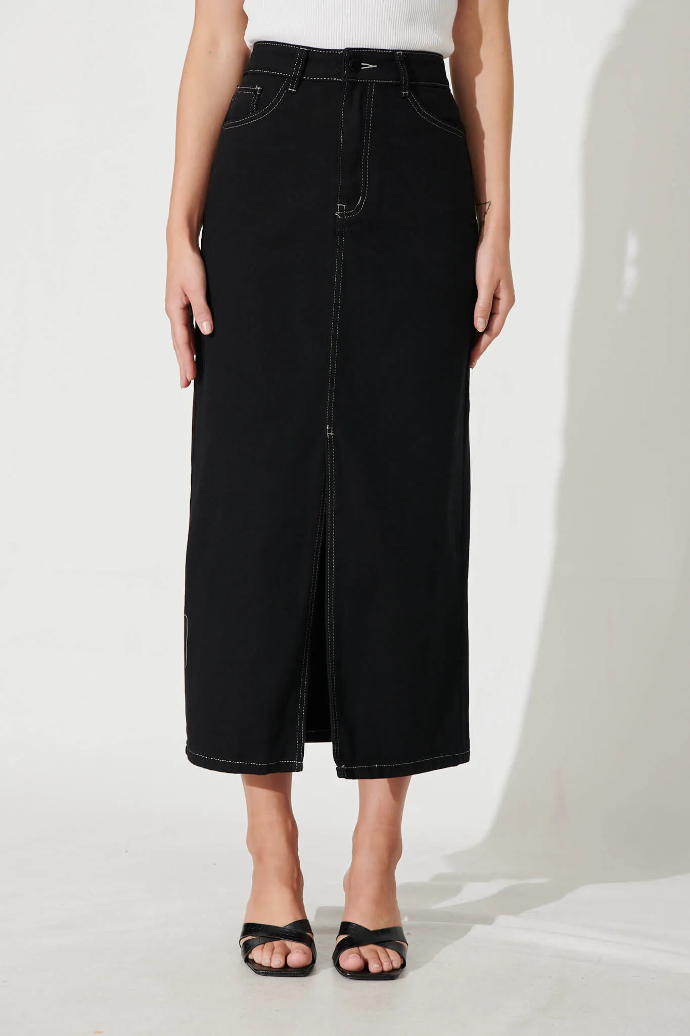 Lattice Maxi Denim Skirt In Black sold by St Frock product image thumbnail 2