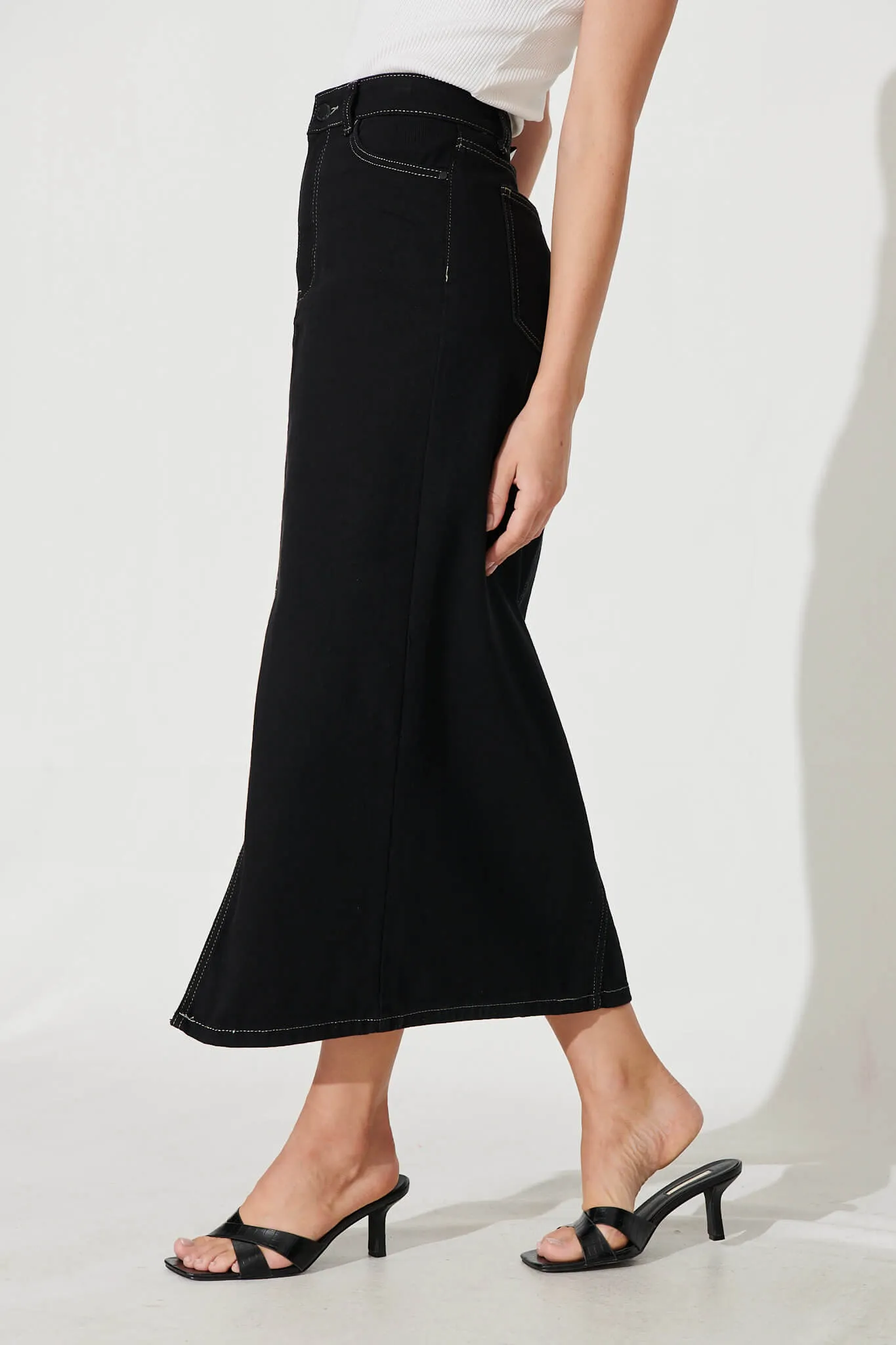 Lattice Maxi Denim Skirt In Black sold by St Frock product image thumbnail 3