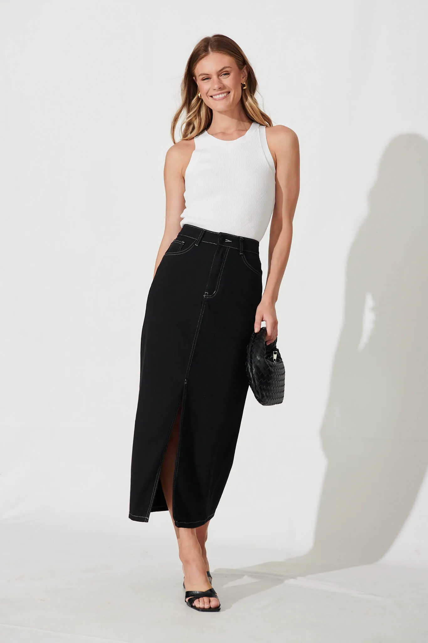 Lattice Maxi Denim Skirt In Black sold by St Frock