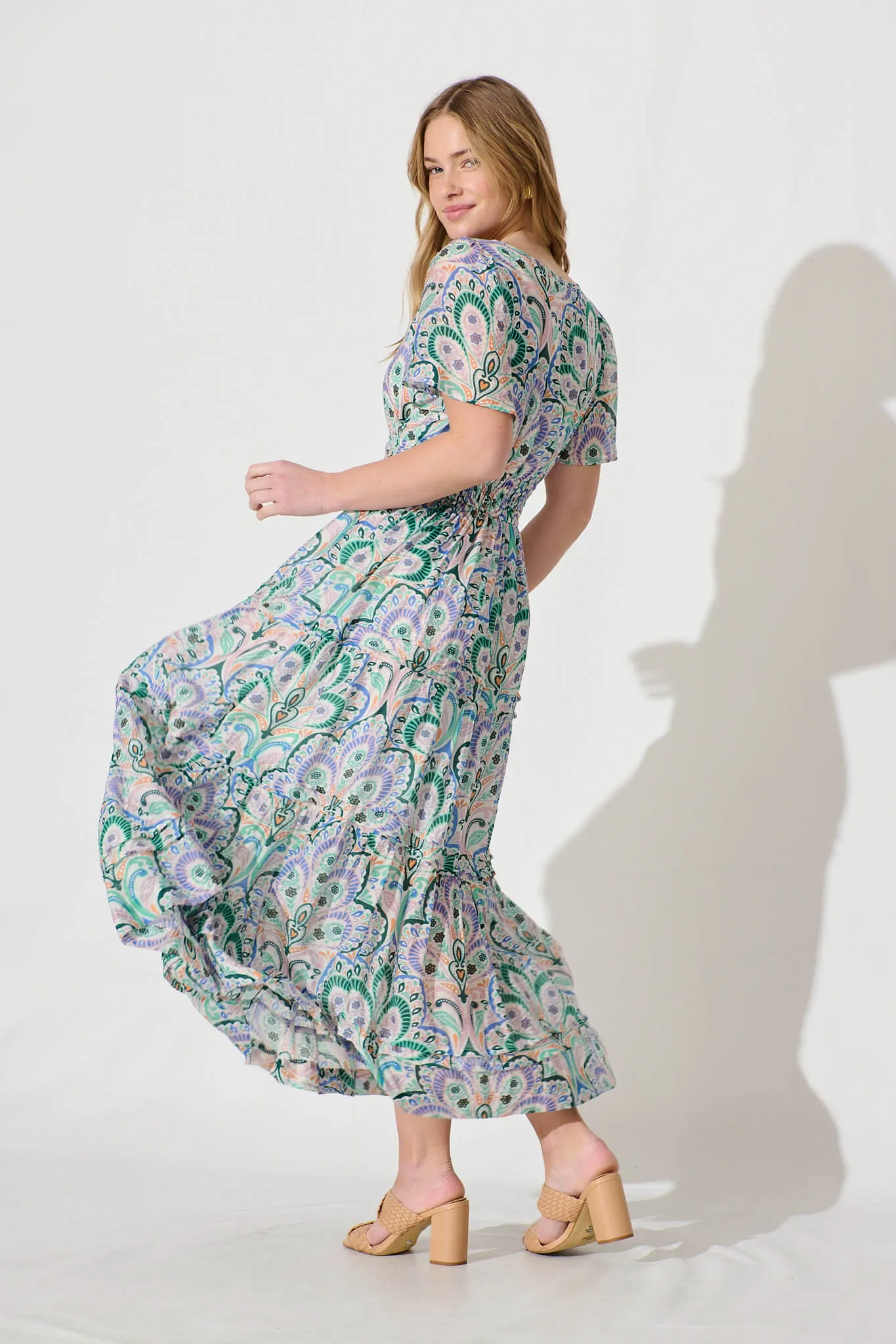 Catania Maxi Dress In Jade And Blue Paisley Print sold by St Frock product image thumbnail 4