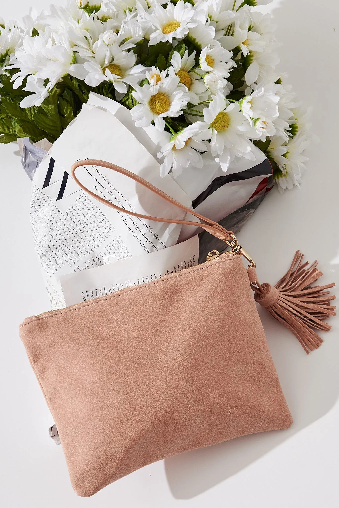 august + delilah Mauvery Clutch in Beige Suedette sold by St Frock product image thumbnail 3