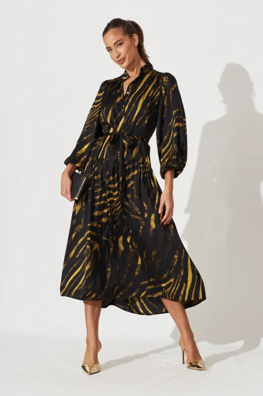 Pippa Maxi Dress In Black With Yellow Print sold by St Frock