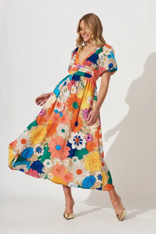 Mel Maxi Dress In Bright Multi Floral sold by St Frock