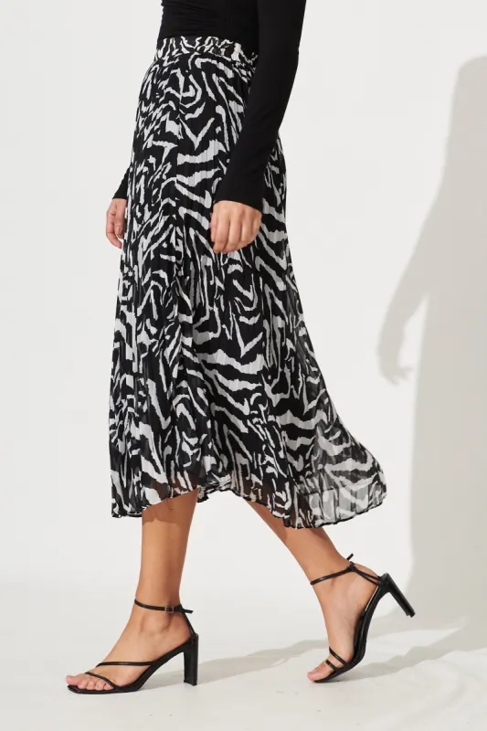 Ambry Midi Pleat Skirt In Black And White Print sold by St Frock