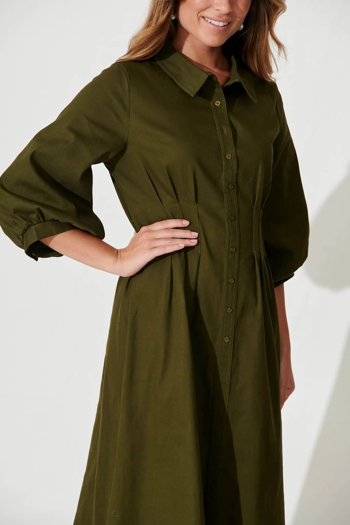 Sundown Midi Dress In Forest Green Cotton sold by St Frock product image thumbnail 5