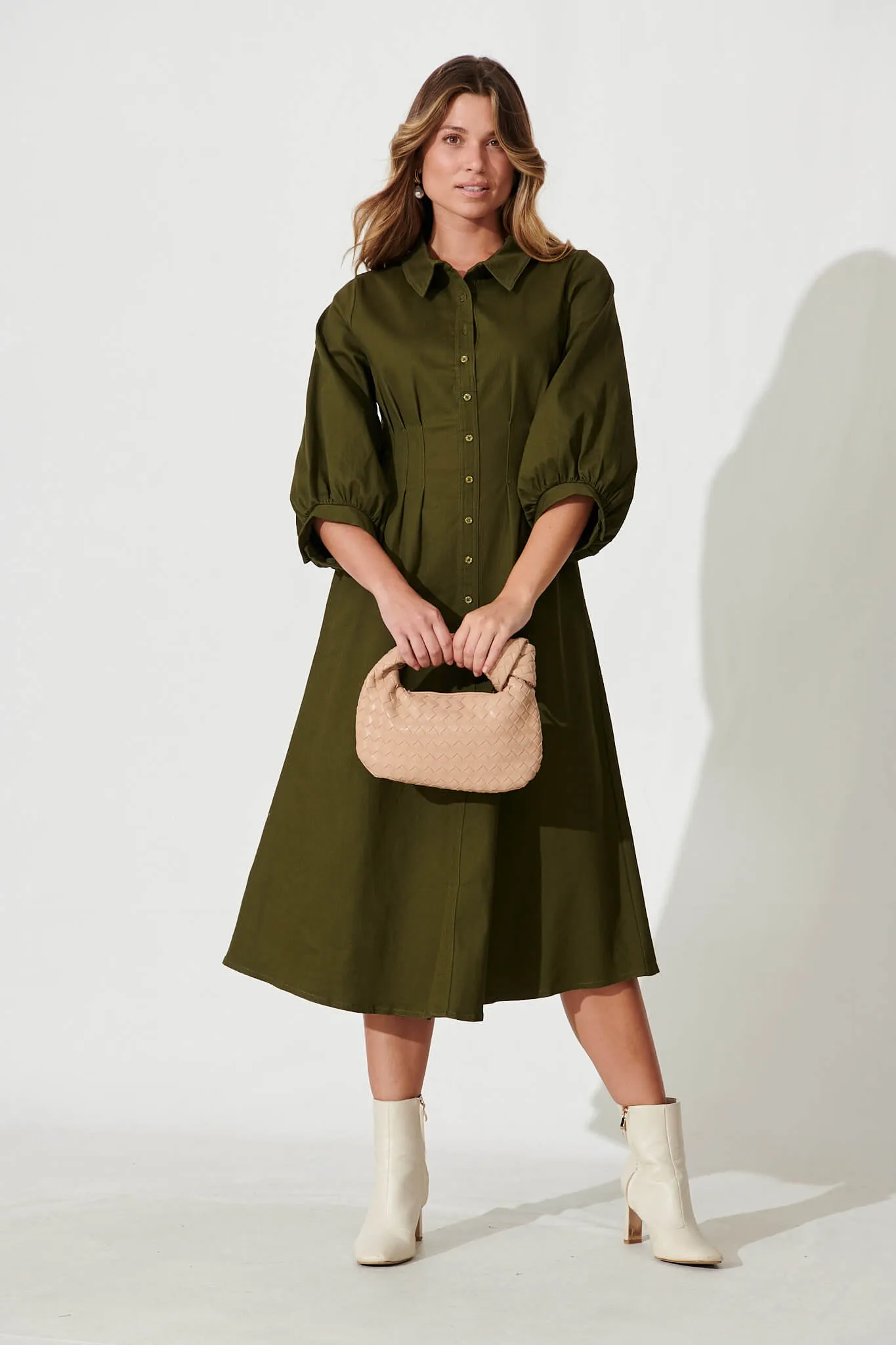 Sundown Midi Dress In Forest Green Cotton sold by St Frock
