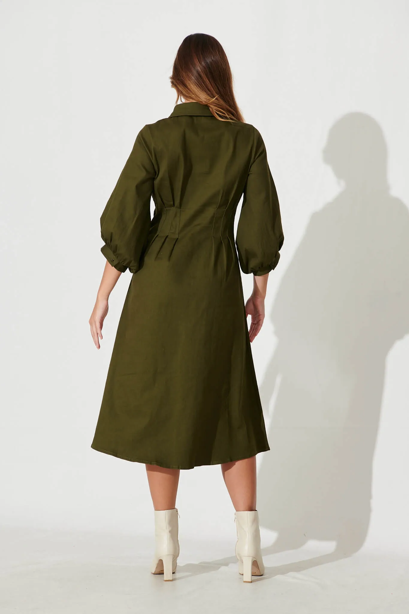 Sundown Midi Dress In Forest Green Cotton sold by St Frock product image thumbnail 4