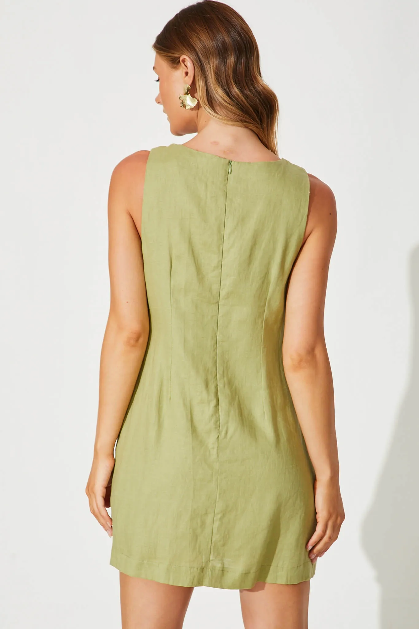 Duet Dress In Olive Pure Linen sold by St Frock product image thumbnail 3