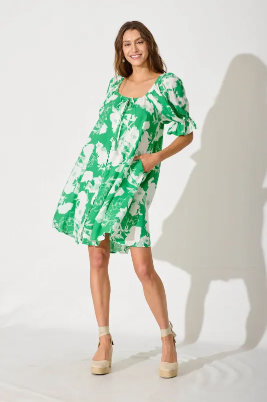 Lucius Dress In Green With White Floral sold by St Frock