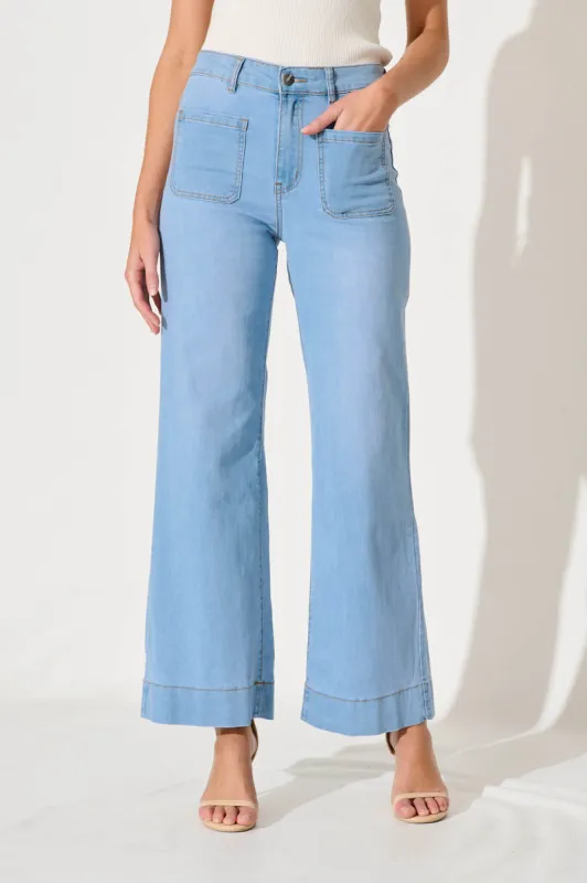 Juan High Rise Wide Leg Jean In Light Blue Denim sold by St Frock