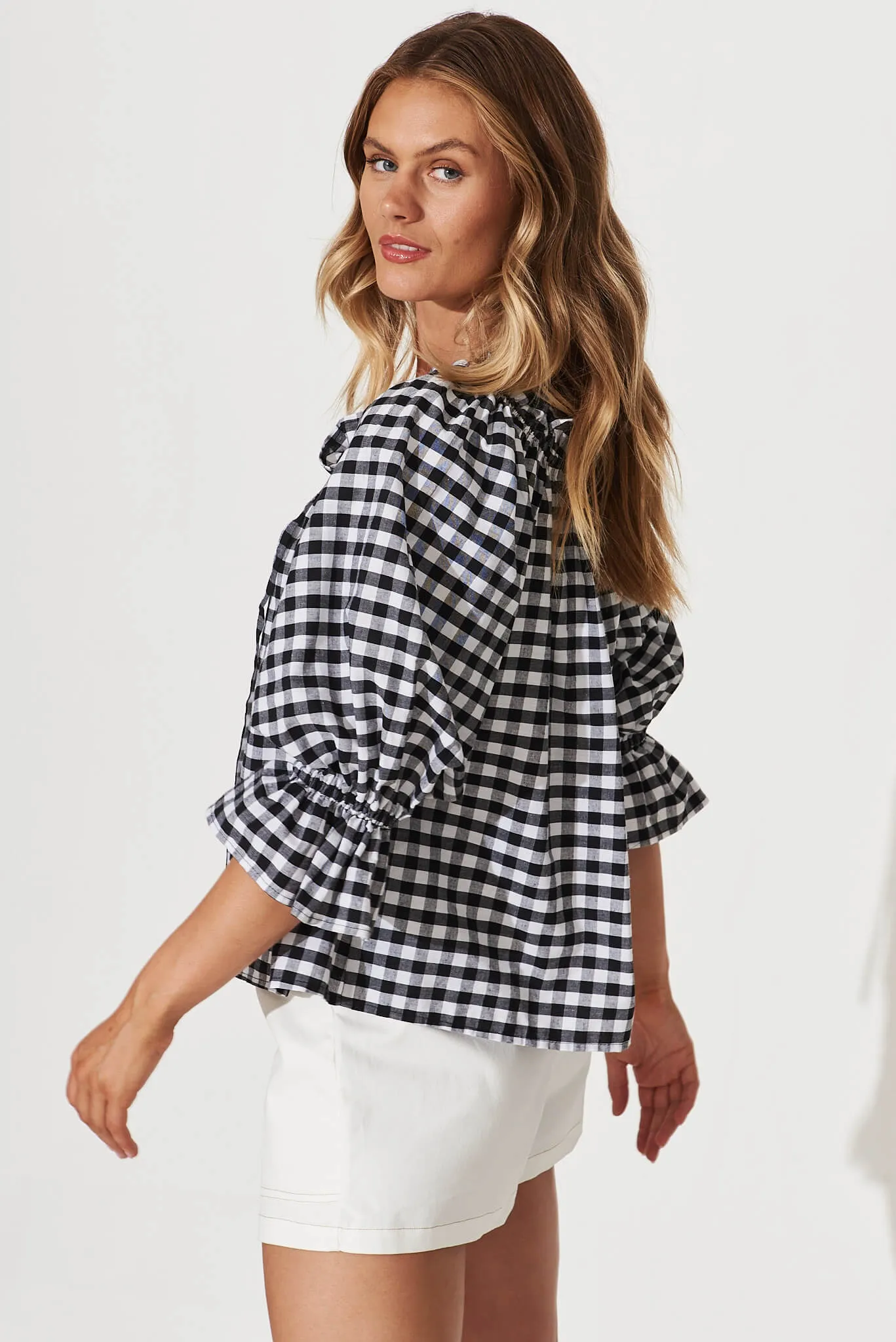 Evalyn Top In Black Gingham Check Cotton sold by St Frock product image thumbnail 2