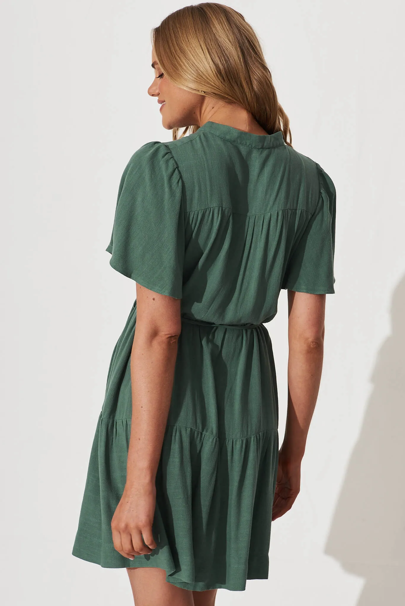 Rosemary Smock Dress In Green Linen Blend sold by St Frock product image thumbnail 3