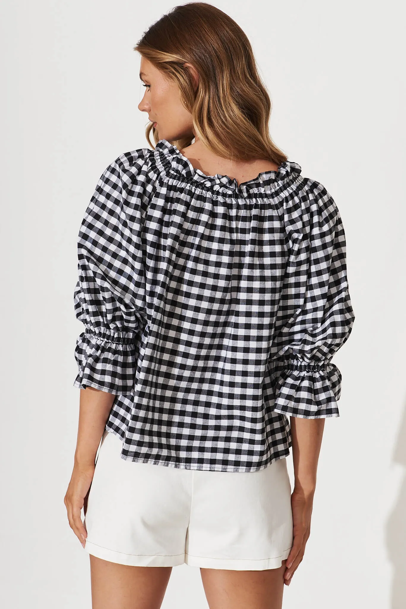 Evalyn Top In Black Gingham Check Cotton sold by St Frock product image thumbnail 3