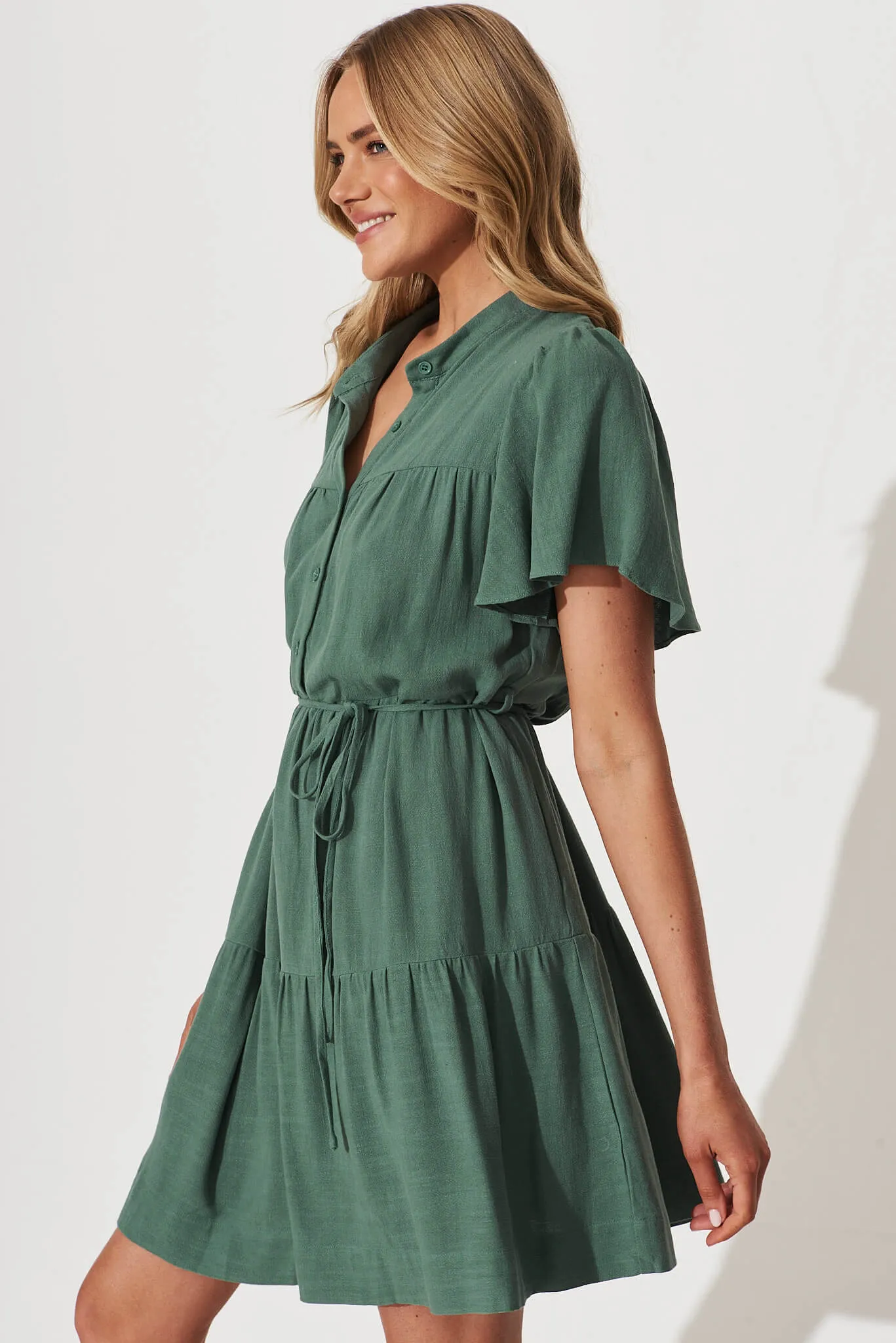 Rosemary Smock Dress In Green Linen Blend sold by St Frock product image thumbnail 2