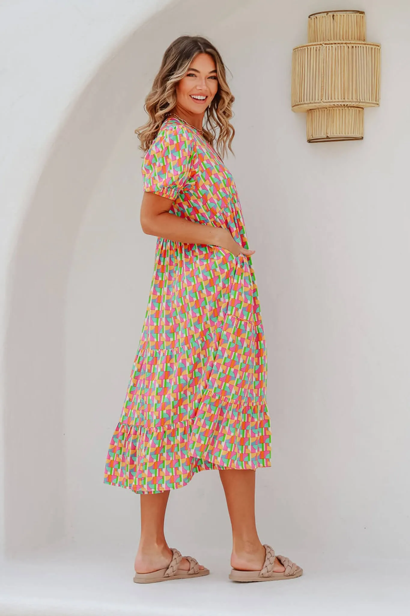 Radiate Midi Dress In Multi Geometric Print sold by St Frock product image thumbnail 3