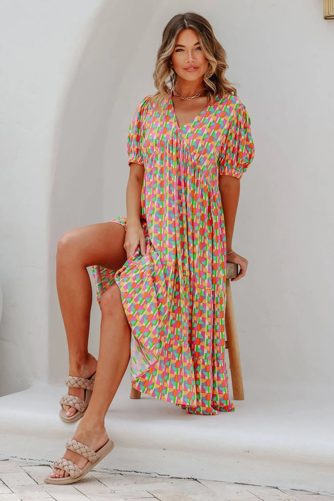 Radiate Midi Dress In Multi Geometric Print sold by St Frock product image thumbnail 2