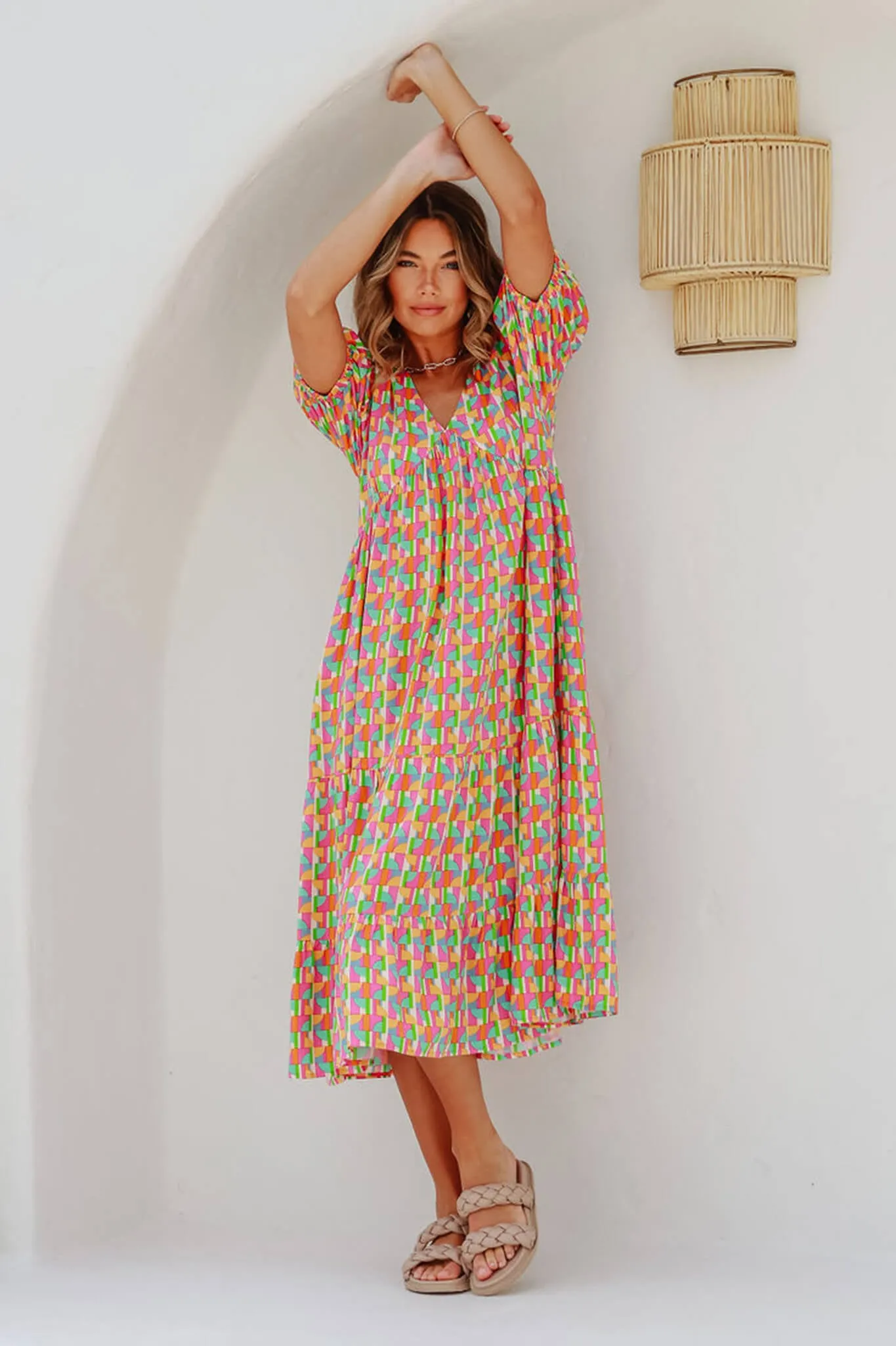 Radiate Midi Dress In Multi Geometric Print sold by St Frock product image thumbnail 5