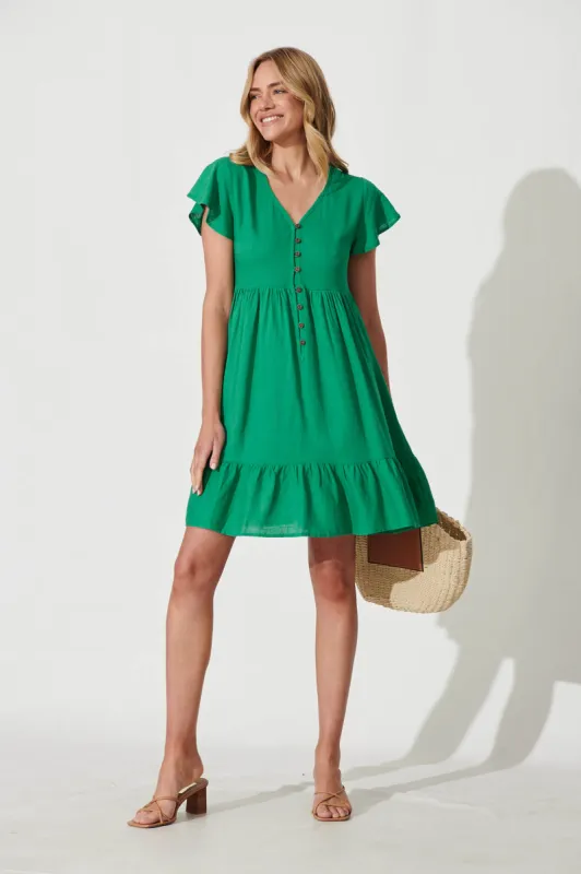 Similan Smock Dress In Jade Linen Blend sold by St Frock
