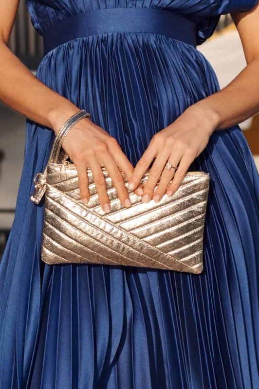 August + Delilah Mauriel Clutch In Gold sold by St Frock