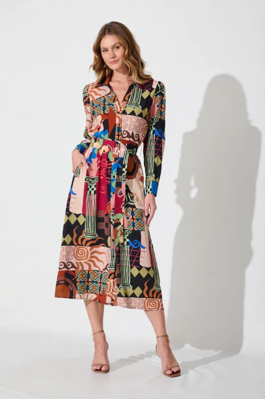 Eve Midi Shirt Dress In Multi Print sold by St Frock
